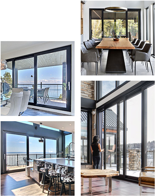 Les portes-patio coulissantes contemporaines de Portes et Fenêtres 20/20 offrent une surface vitrée maximale. / Contemporary sliding patio doors from Windows & Doors 20/20 offer maximum glass surface.